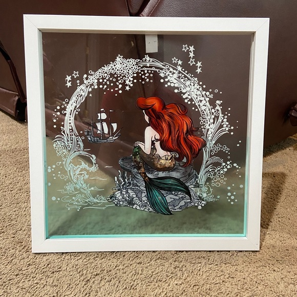 Disney The Little Mermaid Ariel Glass Wood Hanging Wall Decor 14” Square - Picture 1 of 4